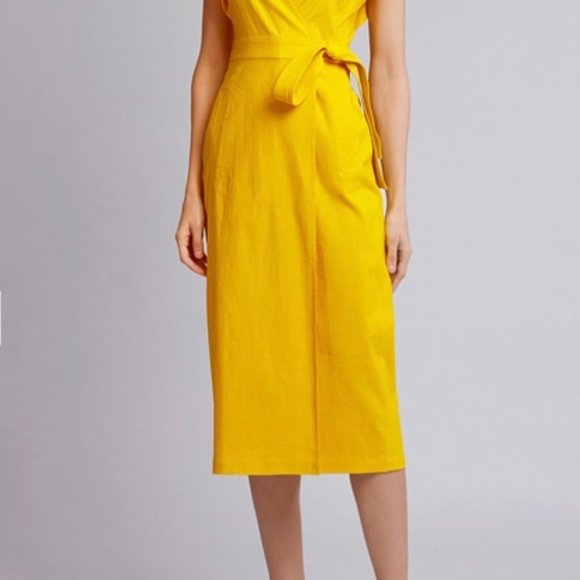 NWT A.L.C Yellow Walker Ruffled Shoulder Midi Dress Size 4 - Picture 5 of 9